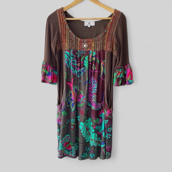 Ritu Kumar Dresses & Skirts - ANTHROPOLOGIE RITU KUMAR Floral Boho Dress Woman’s 3 (Medium) Elbow Sleeve